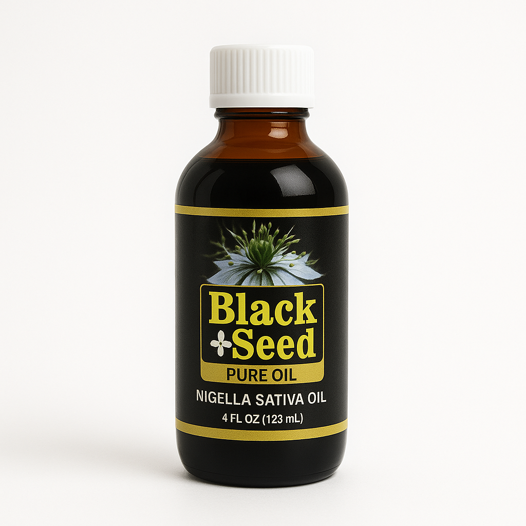 RoyalLuxsLLC pure black seed oil cold pressed Nigella sativa oil 4 fl oz dark glass bottle