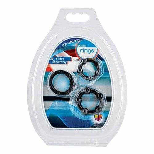RoyalLuxsLLC black silicone wellness rings set of three in clear plastic packaging