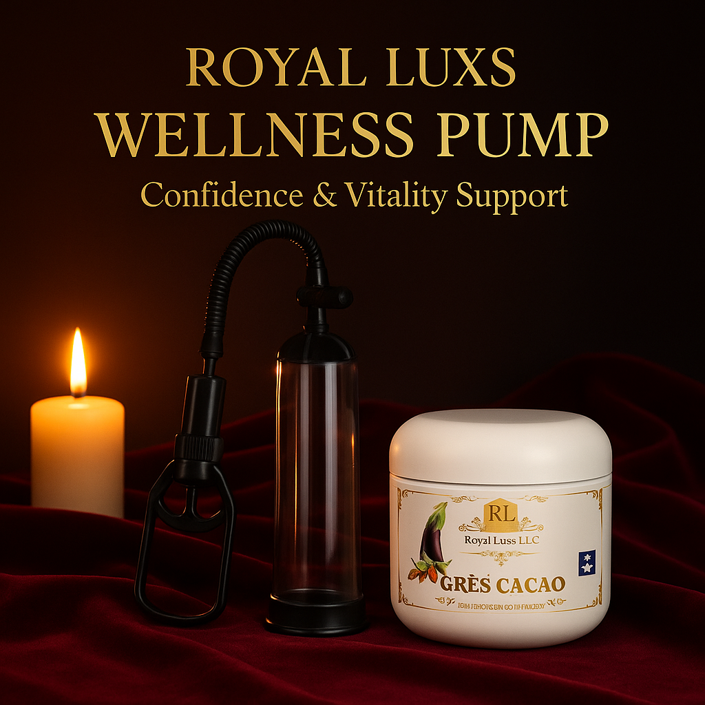 RoyalLuxsLLC Haitian Gres cacao ointment jar with wellness pump and candle on dark red velvet background
