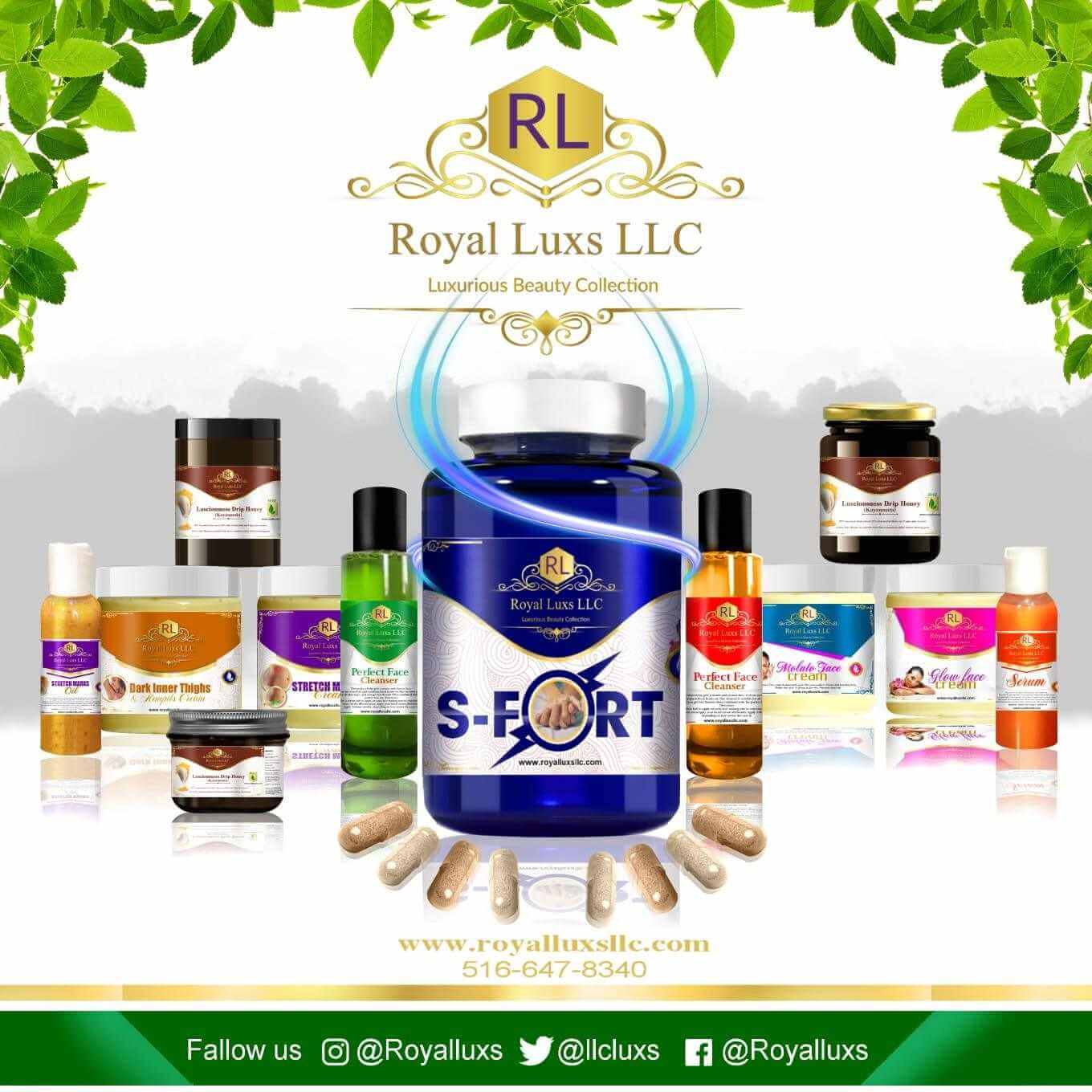 Royal Luxs LLC men’s vitality herbal capsules bottle with various natural supplement products