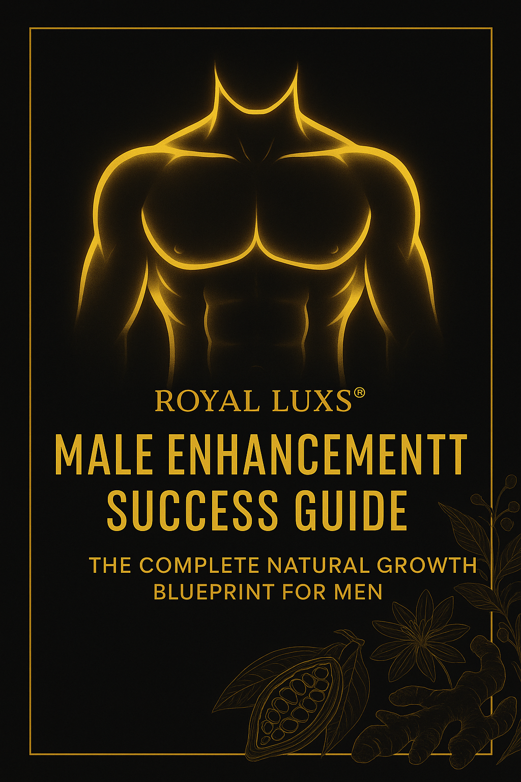 RoyalLuxsLLC natural male enhancement guide e-book cover with muscular male silhouette on black background