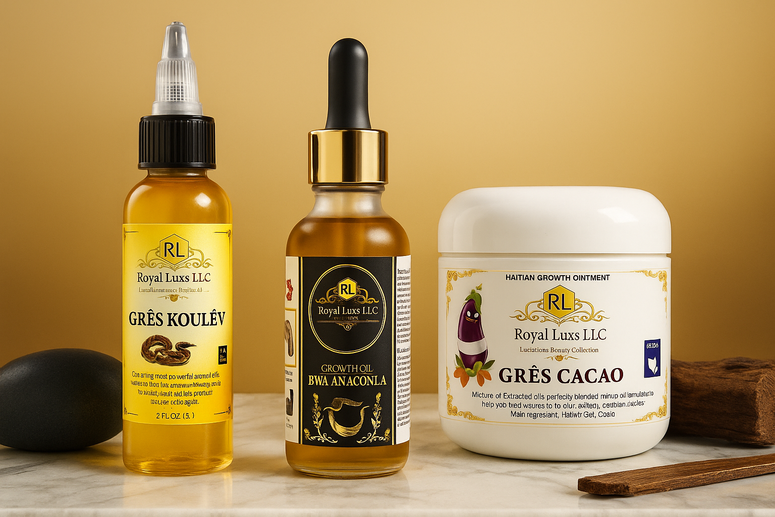 RoyalLuxsLLC natural male enhancement trio cream set with growth oil and Haitian cacao ointment