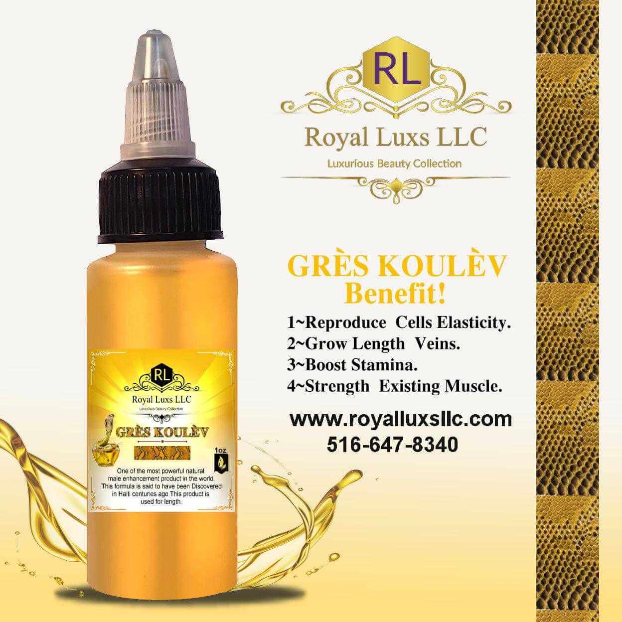 1oz Gres Koulev natural male enhancement oil with benefits for elasticity, stamina, and muscle strength.