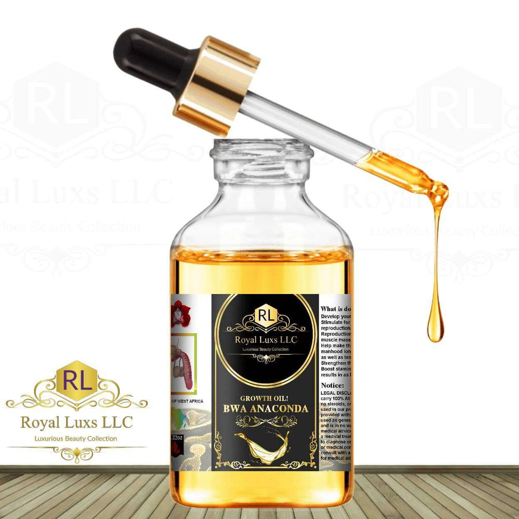 Bottle of Bwa Anaconda Growth Oil with dropper from Royal Luxs LLC for hair enhancement and growth support.