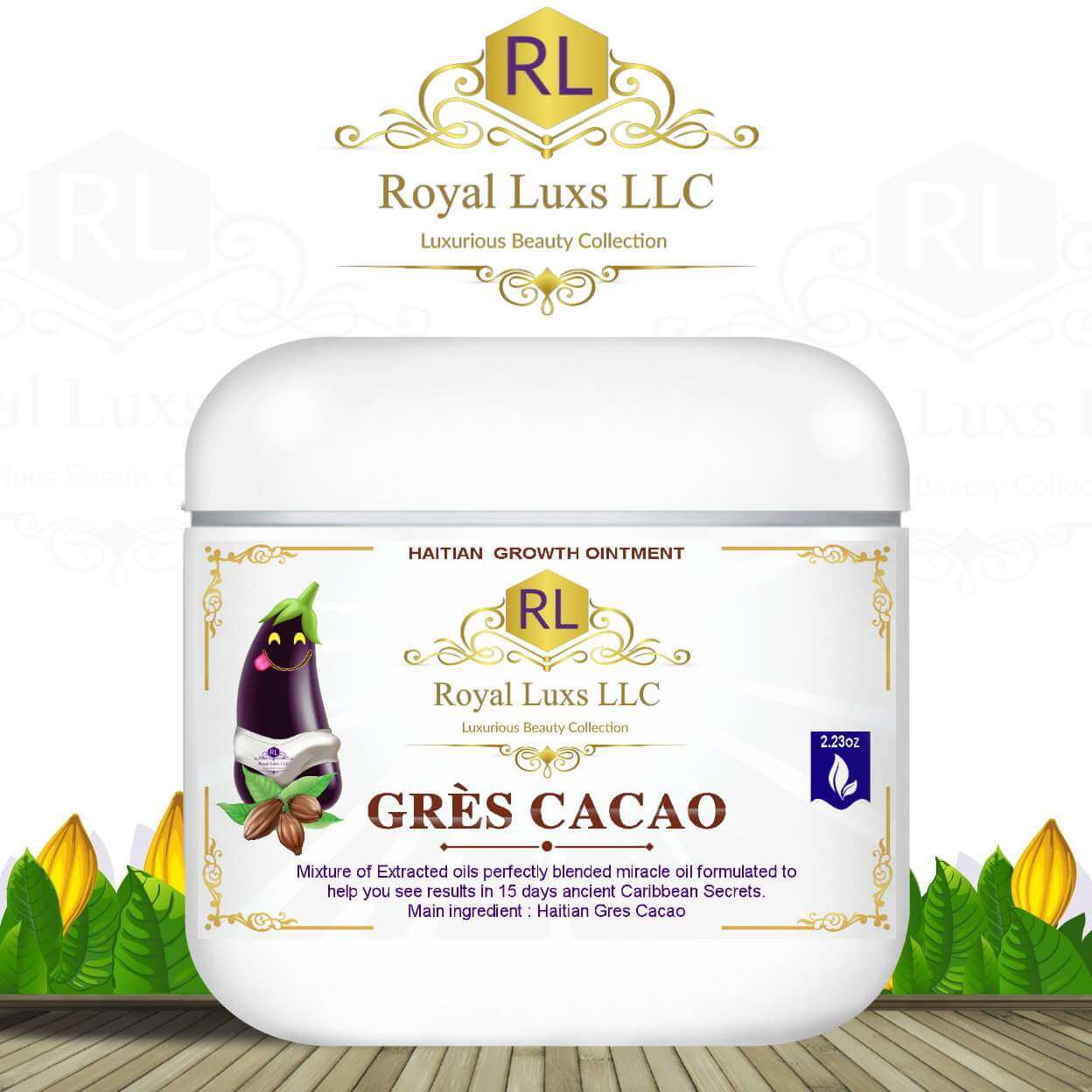 Royal Luxs Grès Cacao ointment for hair growth, featuring exotic oils and Caribbean secrets, 2.23 oz.