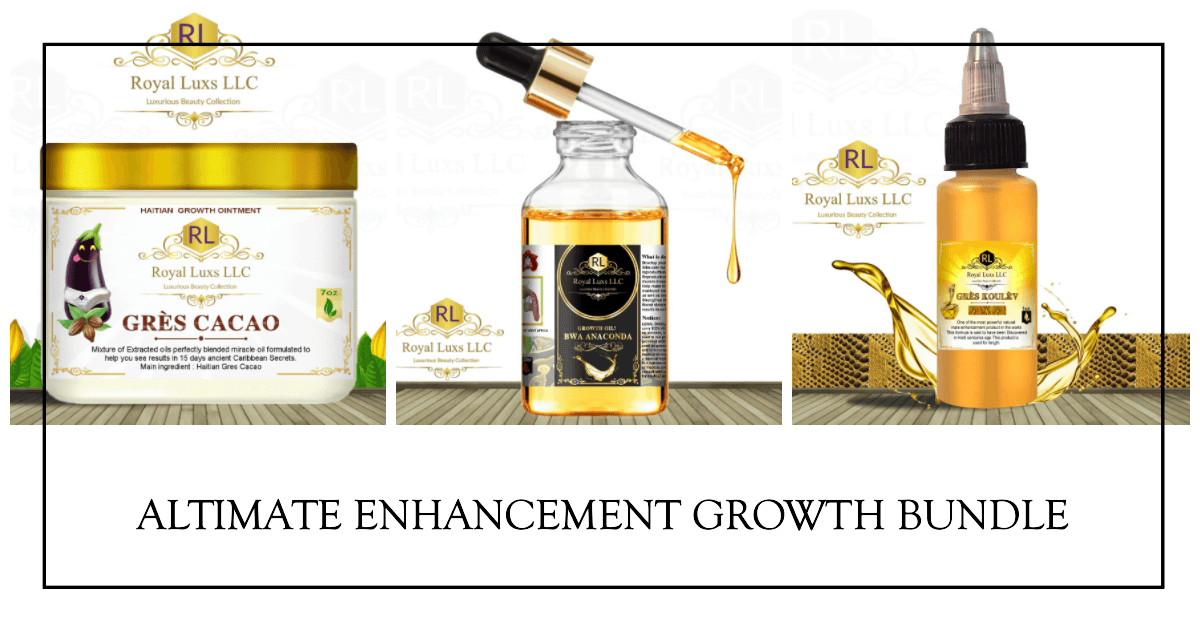 Ultimate Trio Enhancement Growth Bundle featuring Gres Cacao, Gre Koulev, and Bwa Anaconda oils.