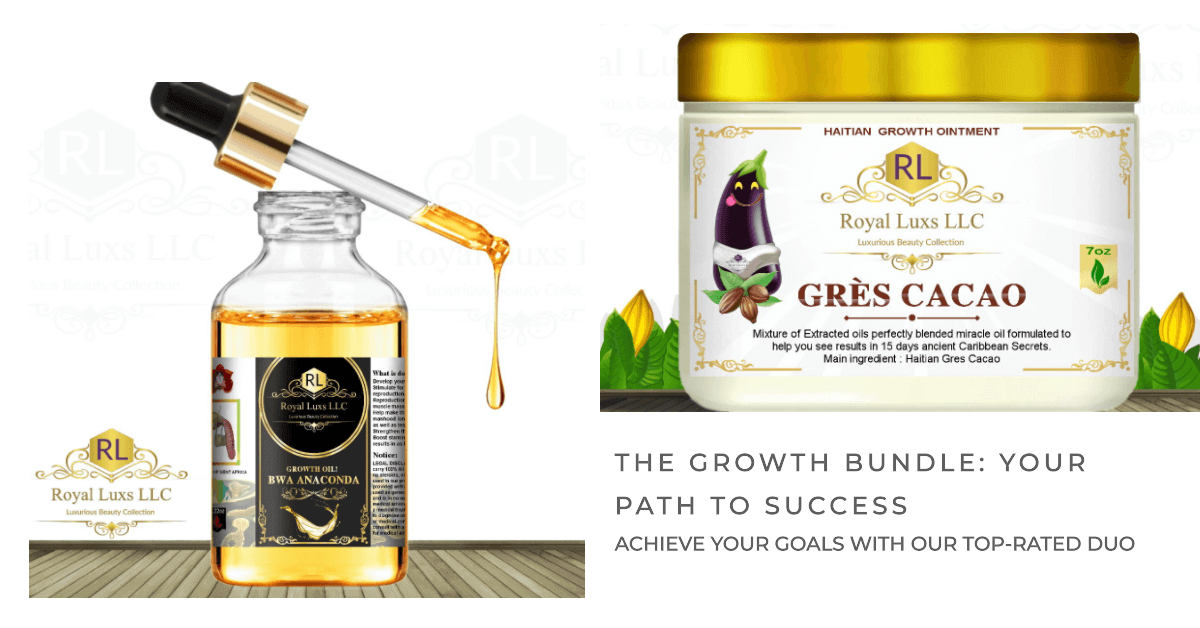 Royal Luxx Growth Bundle featuring Bwa Anaconda oil and Grès Cacao ointment for vitality and performance.
