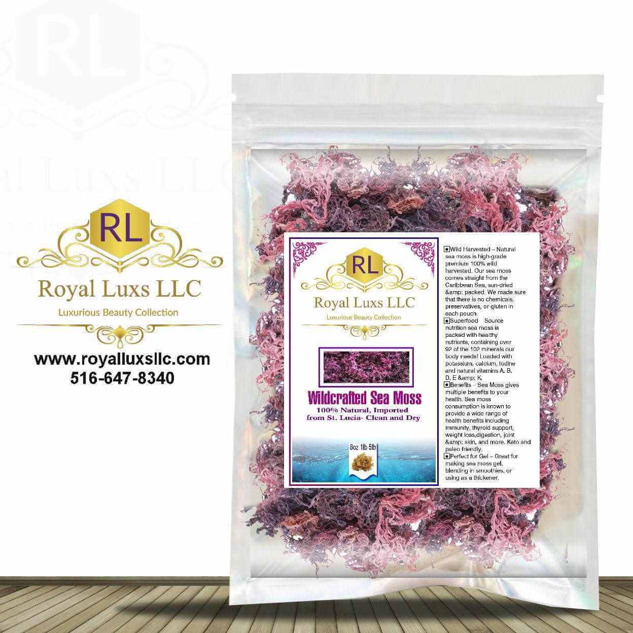 Royal Lux LLC Wildcrafted Sea Moss, premium quality, sun-dried, harvested from St. Lucia, natural beauty collection.