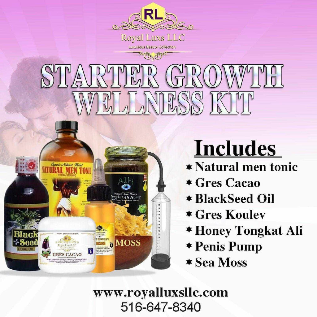 Starter Growth Wellness Kit including Gres Cacao, Gres Koulev, and various natural supplements for male performance.