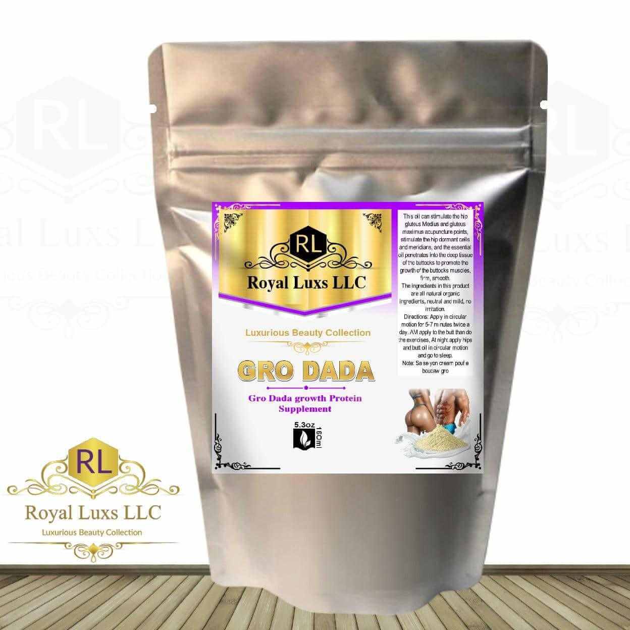 Gro Dada growth protein supplement package designed for women's fitness and wellness, offering natural support and vitality.
