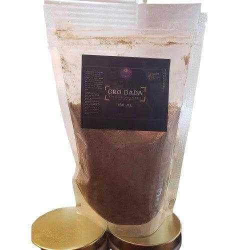 Gro Dada Growth Protein Supplement in a clear pouch, designed for women's fitness and wellness goals.