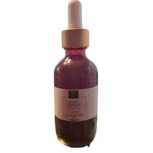 Kegilia Ashwagandha Dong Quai supplement drops in a glass bottle with a dropper lid.