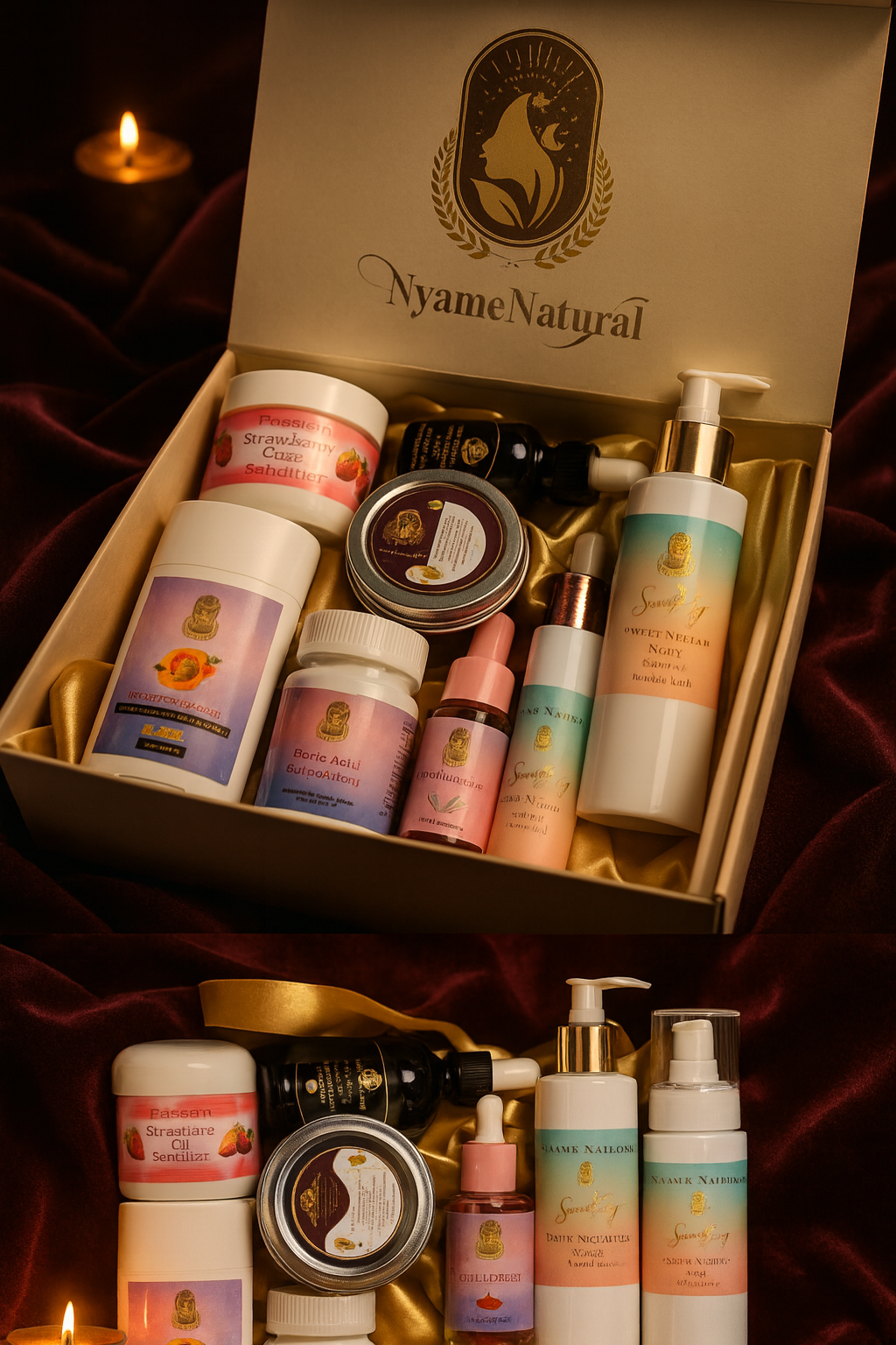 RoyalLuxsLLC herbal intimacy box with natural body care products including creams and lotions