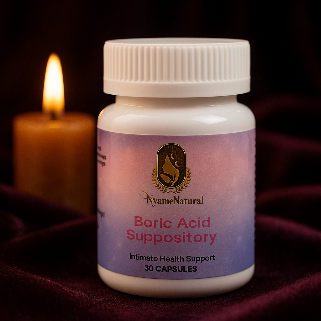 RoyalLuxsLLC bottle of pure boric acid suppositories with 30 capsules for intimate health support