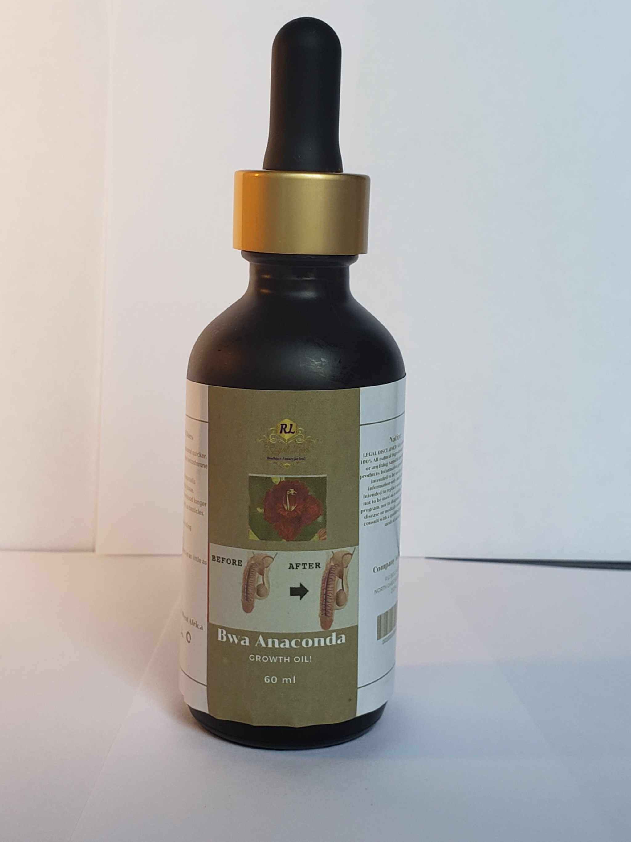 Bwa Anaconda male enhancement oil bottle, 60 ml, designed for longer and thicker manhood results.
