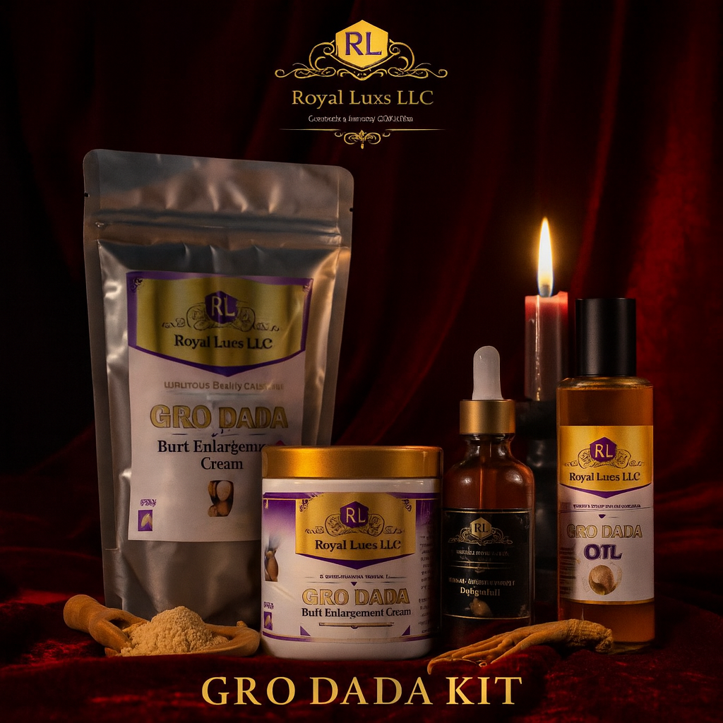 RoyalLuxsLLC Gro Dada Kit with botanical self-care kit including cream, oil, and herbal powder