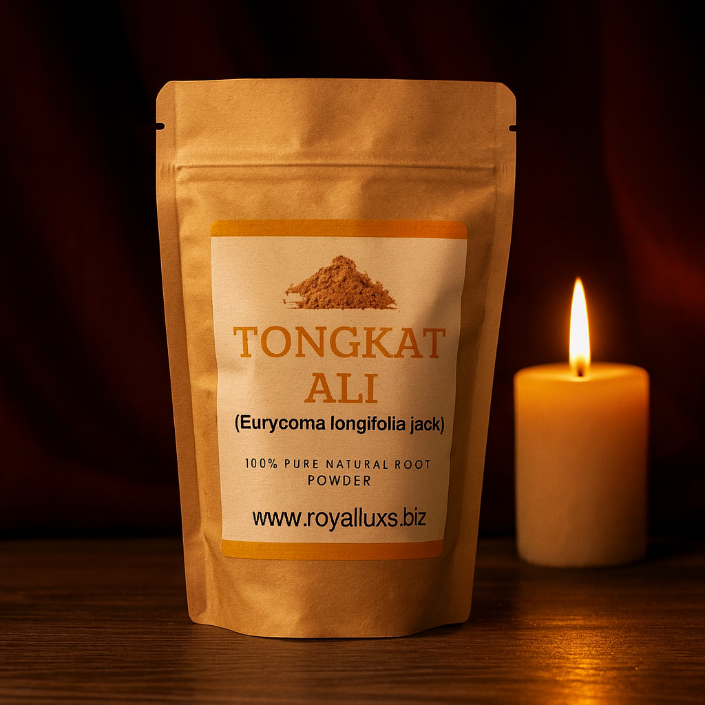 RoyalLuxsLLC Tongkat Ali powder 100% pure natural root powder in resealable brown pouch