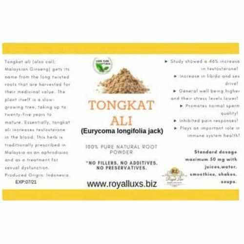 Tongkat Ali powder 100% pure natural root powder from Eurycoma longifolia jack by RoyalLuxsLLC